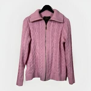 Ralph Lauren Pink Sweater Cable Knit Zip Up Cardigan 1X Cotton Collar